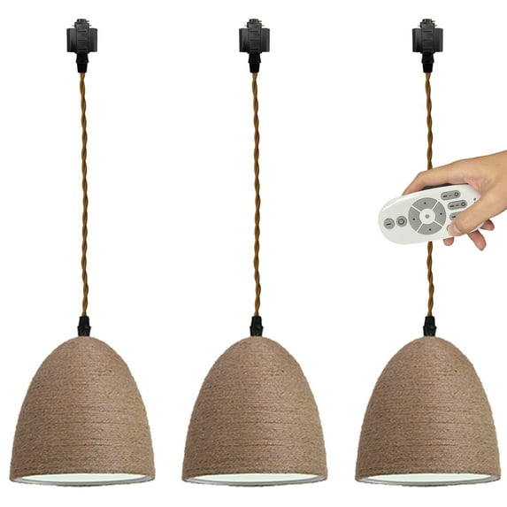 Kiven H Track Pendant Lightning with Remote Control, 3 Lights Dimmable Modern H Track Lighting Rattan Pendant Lights for Bedroom Kitchen Home Lighting,E26 Socket