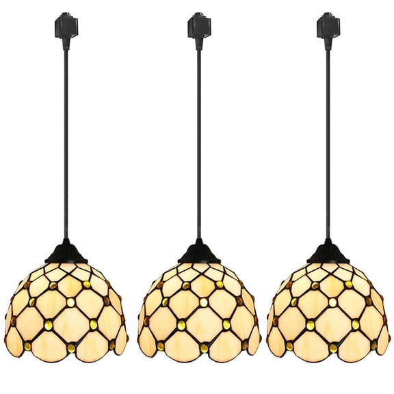Kiven H Track Pendant Lightning, Tiffany Style H Track Lighting Pendant Lights for Bedroom Kitchen Home Lighting,E26 Socket(3 Lights)
