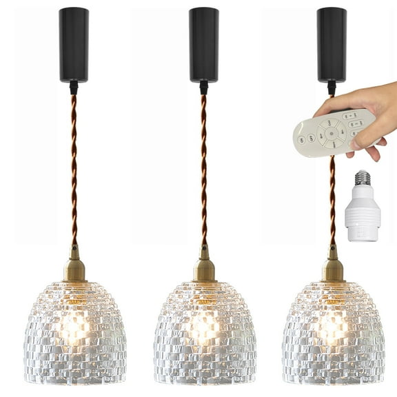 Kiven H Track Pendant Lightning with Remote Control,Adjustable Cord Length,Dimmable H Track Lighting Pendant Lights with Glass Shade, 3 Lights