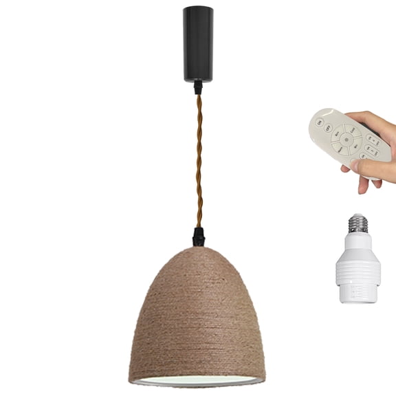 Kiven H Track Pendant Lightning with Remote Control,Adjustable Cord Length,Dimmable H Track Lighting Pendant Lights with Rattan Shade, Single Light
