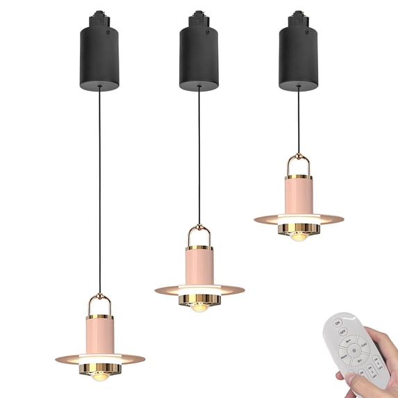 Kiven H-Type LED Track Lighting, 3-Light Modern Halo Track Pendant Light,Dimmable H Track Light Pedant Adjustable Length for Bedroom Kitchen Island Shop,Pink Finish TB3055