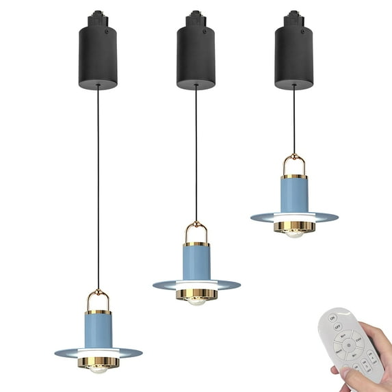 Kiven H-Type LED Track Lighting, 3-Light Modern Halo Track Pendant Light,Dimmable H Track Light Pedant Adjustable Length for Bedroom Kitchen Island Shop,Blue Finish TB3055
