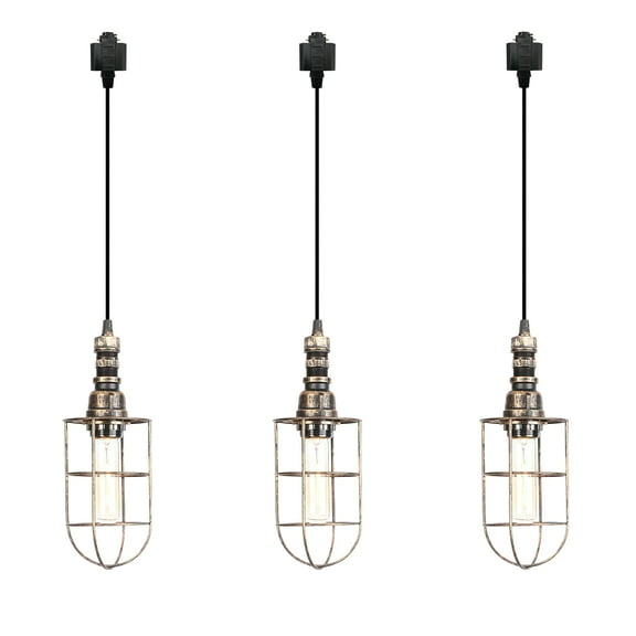 Kiven H-Type Track Lighting, 3-Light Industrial Halo Track Pendant Light, Steampunk Style Track Light Pedant for Bedroom Kitchen Island Home Cafe,Copper Finish,Cord length 39.4"