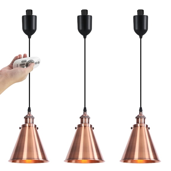 Kiven H-Type Track Lighting, 3-Light Modern Halo Track Pendant Light with Built-in Cable Wrapper,Dimmable H Track Light Pedant Adjustable Length for Kitchen Shop,Copper Red Finish