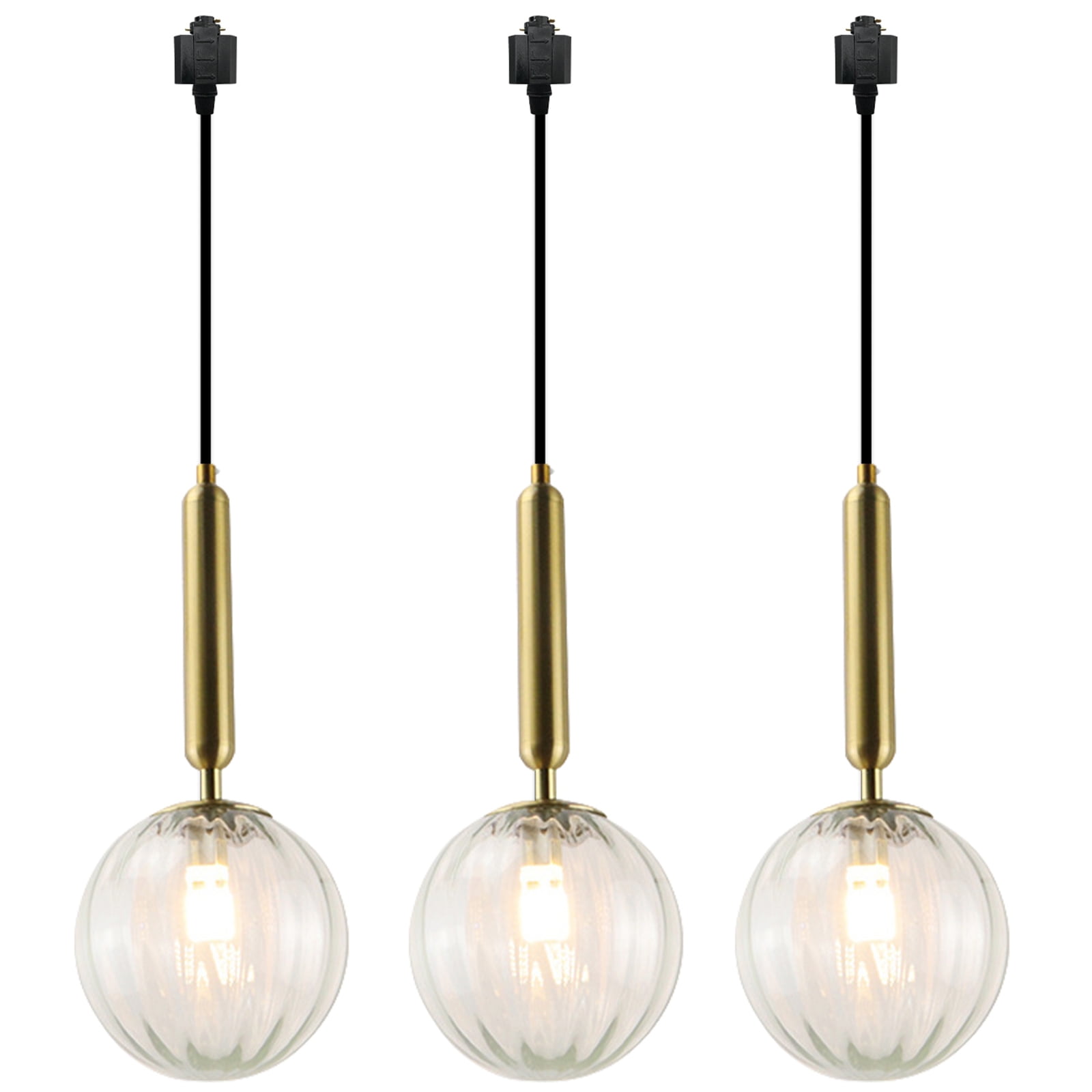 Kiven HType Track Lighting, 3Light Modern Halo Track Pendant Light with Glass Shade, Track