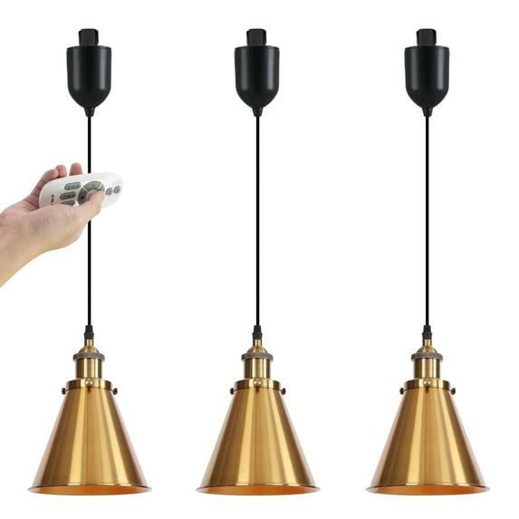 Kiven H-Type Track Lighting, 3-Light Modern Halo Track Pendant Light with Built-in Cable Wrapper,Dimmable H Track Light Pedant Adjustable Length for Kitchen Shop,Brass Finish