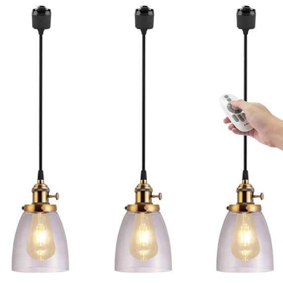 Kiven H-Type Track Lighting, 3-Light Modern Halo Track Pendant Light with Glass Lampshade,Dimmable H Track Light Pedant for Bedroom Kitchen Island Cafe, Cord length 39.4",Brass Finish