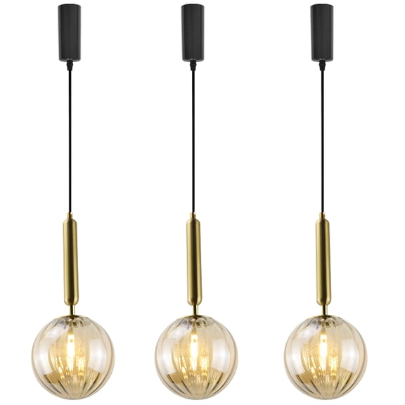 Kiven H-Type Track Lighting, 3-Light Modern Halo Track Pendant Light with Glass Shade & E26 Socket, Adjustable Length