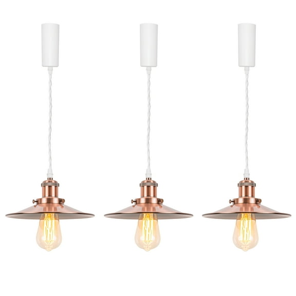 Kiven H-Type Track Lighting, 3-Light Modern Halo Track Pendant Light with Metal Lampshade, Track Light Pedant Adjustable Length for Bedroom Kitchen Island Home Shop,Copper Red Finish