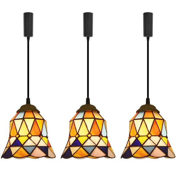 Kiven H-Type Track Lighting, 3-Light Tiffany Halo Track Pendant Light with Glassl Lampshade, Track Light Pedant Adjustable Length for Bedroom Kitchen Island Home Shop