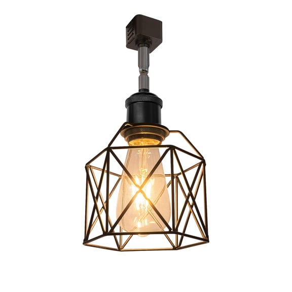 Kiven H Type Track Lighting Heads, Vintage Loft Design Track Lighting Heads with Flexible Light Arm, Black Basket Cage Track Mount Light for Kitchen Island Hotel Shop Bar, Matte Black Socket - 1 Pack