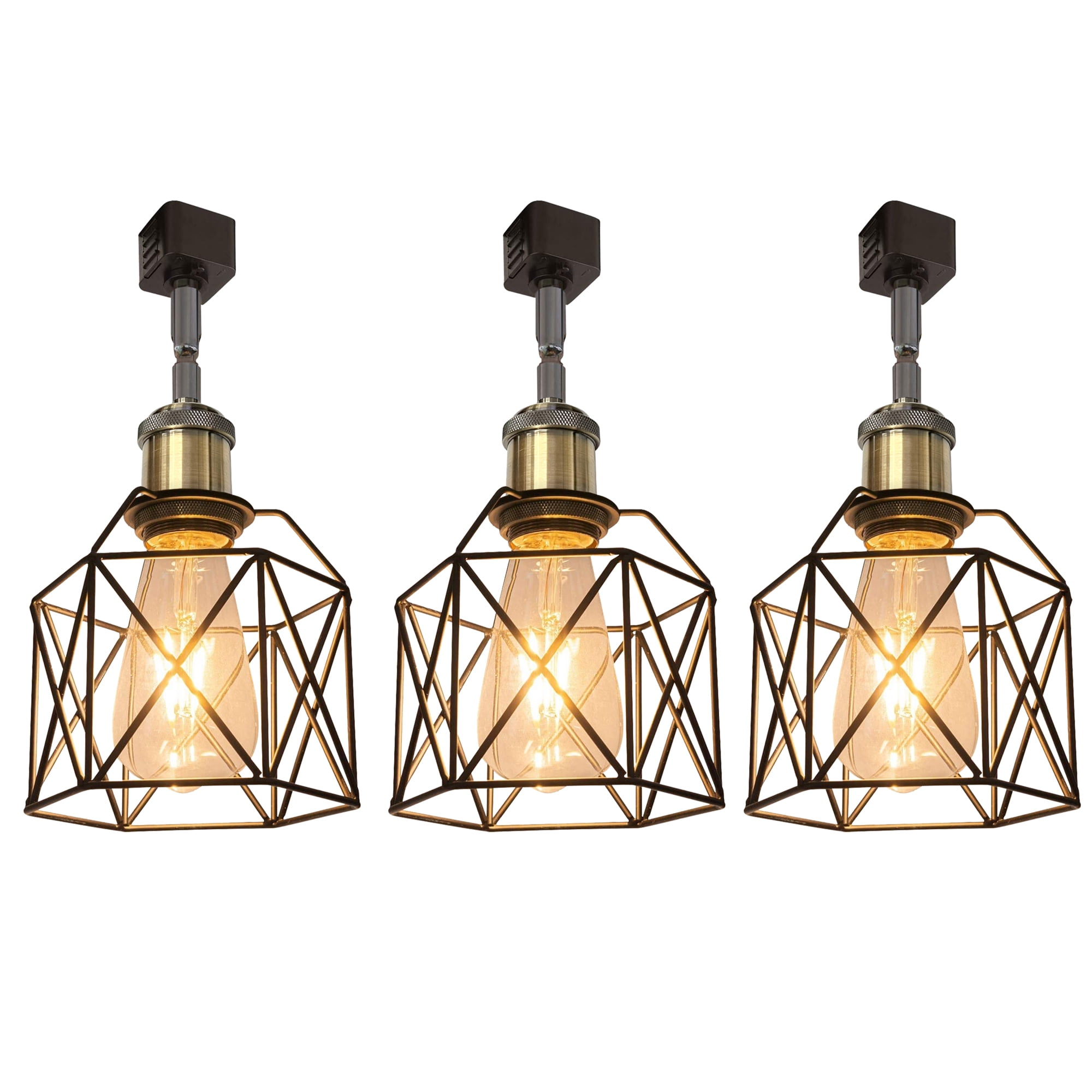 Kiven H Type Track Lighting Heads, Vintage Loft Design Track Lighting Heads with Flexible Light Arm, Black Basket Cage Track Mount Light for Kitchen Island Hotel Shop Bar, Bronze Socket - 3 Pack