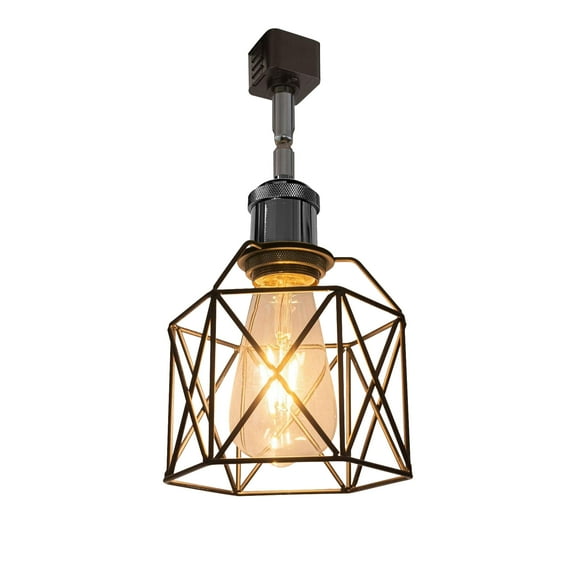 Kiven H Type Track Lighting Heads, Vintage Loft Design Track Lighting Heads with Flexible Light Arm, Black Basket Cage Track Mount Light for Kitchen Island Hotel Shop Bar, Pearl Black Socket - 1 Pack