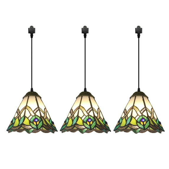 Kiven H-Type Track Lighting Light Fixture, 3-Light Tiffany Style Halo Track Pendant Lighting Fixtures, E26 Socket
