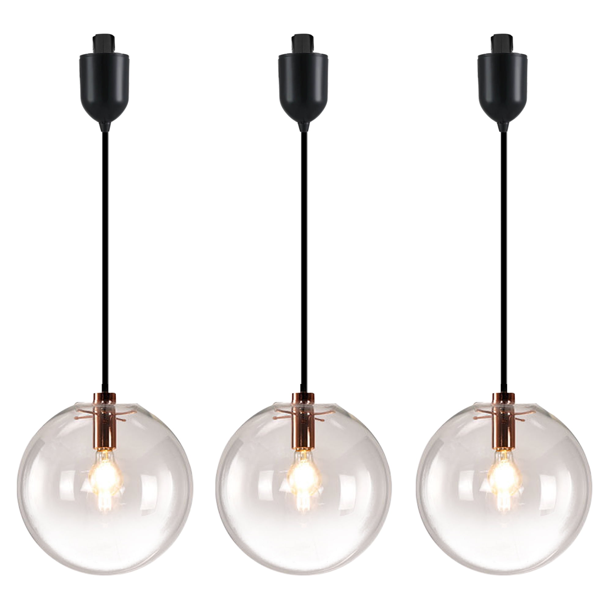 Kiven H-Type Track Lighting Light fixture, Modern Halo Track Pendant Light with Built-in Cable Wrapper and Glass Lampshade, Adjustable Length for Bedroom Kitchen Shop,Rose Gold Finish, 3-Light