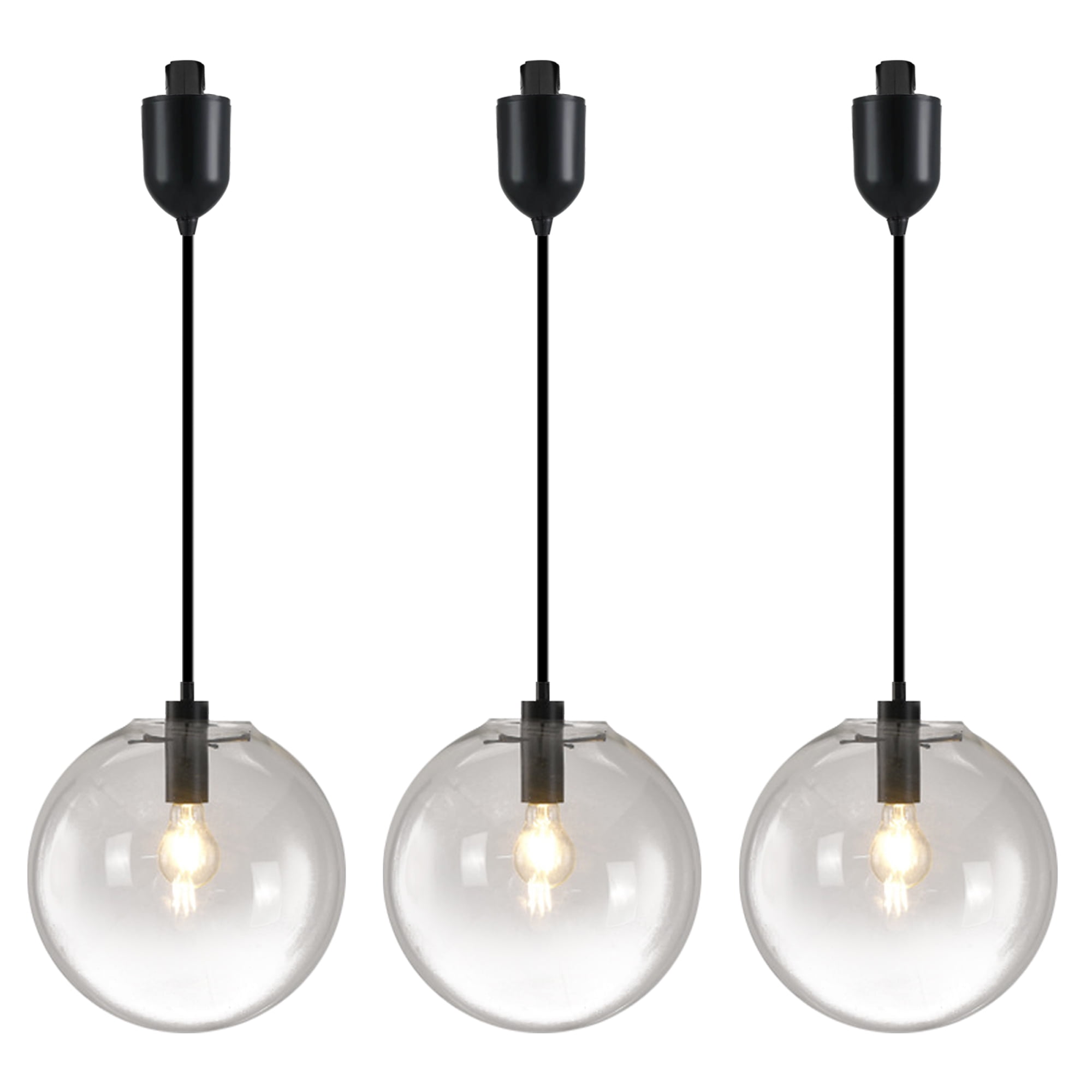 Kiven H-Type Track Lighting Light fixture, Modern Halo Track Pendant Light with Built-in Cable Wrapper and Glass Lampshade, Adjustable Length for Bedroom Kitchen Shop,Black Finish,3-Light