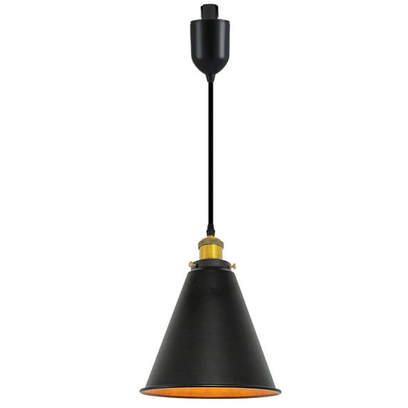 Kiven H-Type Track Lighting Light fixture, Vintage Metal Halo Track Pendant Light with Built-in Cable Wrapper, Adjustable Length for Bedroom Kitchen Home Lighting, 1-Light, Gold Finish Socket