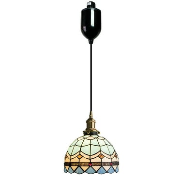 Kiven H-Type Track Lighting Pendants Adjustable Height,Antiqued h Track Pendant Lights with Glass Lampshade,Tiffany Track Lighting Fixture for Hallway Restaurant Kitchen Island Shop(1-Light)