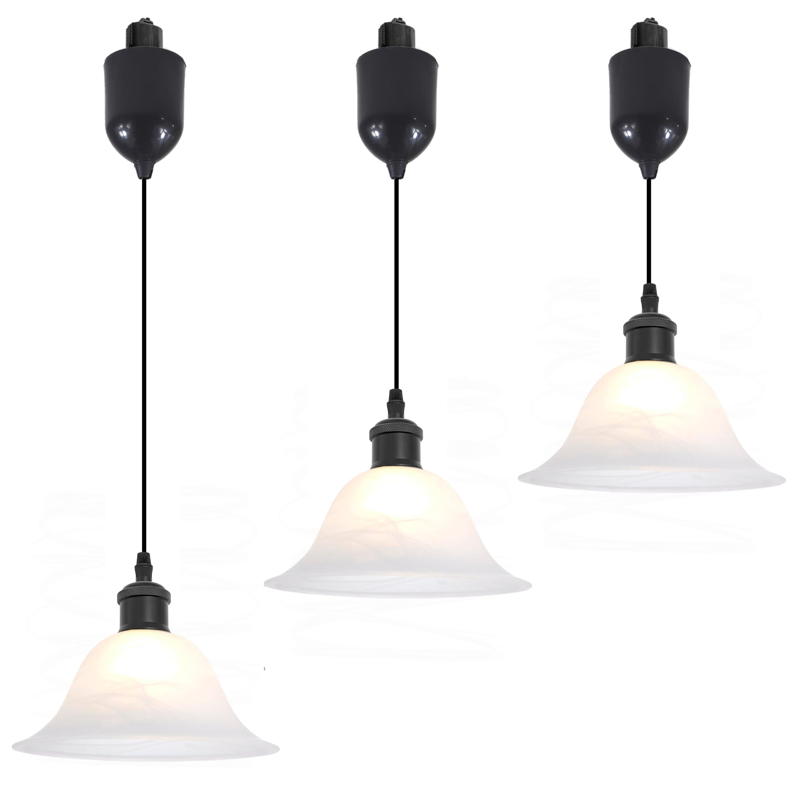 Kiven H-Type Track Lighting Pendants Adjustable Height,Modern h Track Pendant Lights with Alabaster Glass Shade,Track Lighting Fixture for Kitchen Island Hallway, 3 Lights(Black)