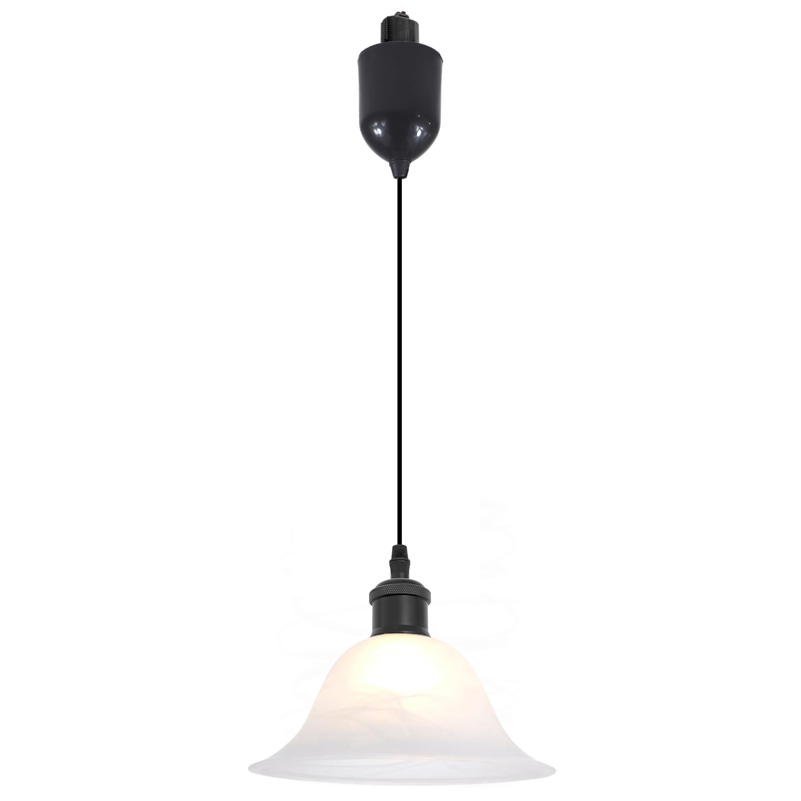 Kiven H-Type Track Lighting Pendants Adjustable Height,Modern h Track Pendant Lights with Alabaster Glass Shade,Track Lighting Fixture for Kitchen Island Hallway, 1 Light(Black)