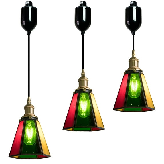 Kiven H-Type Track Lighting Pendants,Antiqued h Track Pendant Lights with Glass Lampshade,Decorative Track Lighting Fixture Adjustable Height for Kitchen Island Hallway Restaurant(3-Light)