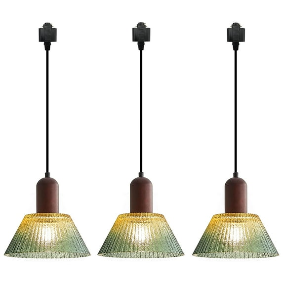 Kiven H-Type Track Lighting Pendants,Farmhouse h Track Pendant Lights with Green Glass Shade,Decorative Track Lighting Fixture for Restaurant Shop Kitchen Hallway(3-Light)