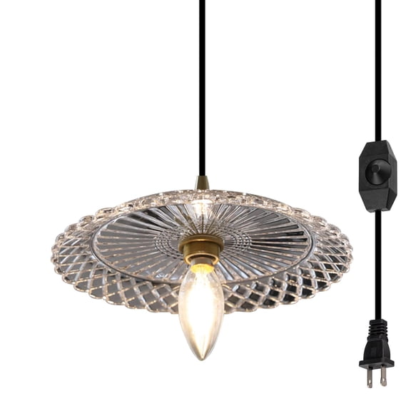 Kiven H-Type Track Lights, E26 1-Light Flower Dish Glass Chandelier American Retro Brass Lamp for Bedroom Head of Bed Bay Window Corner-B Style (Bulb Not Included)