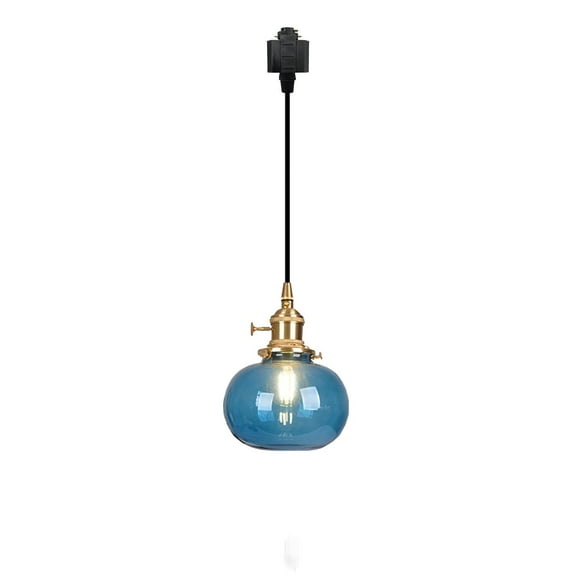 Kiven H-Type Track Lights, E26 Socket Base Creative Personality Glass Pure Copper Partysu Pendant Light,1 Pack - Blue(Bulb Not Included)