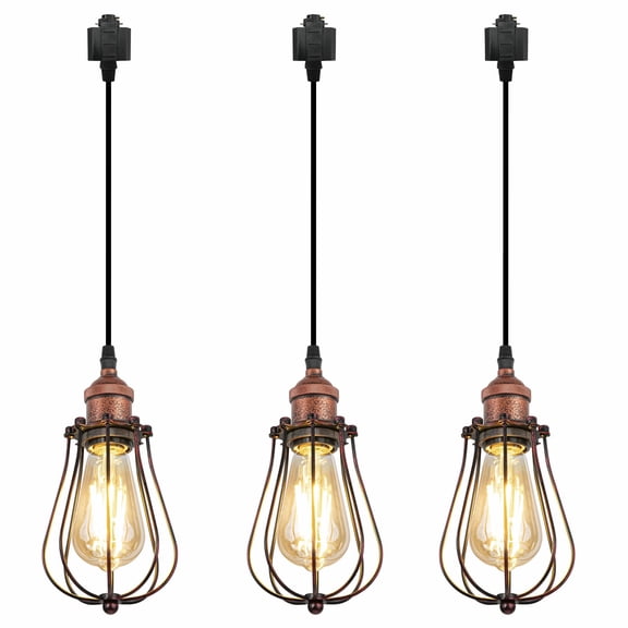 Kiven H-Type track lighting pendants,3-Light Industrial Rusty Red h track pendant lights ,Decorative Track Lighting Fixture for Hallway Kitchen Island TB0103