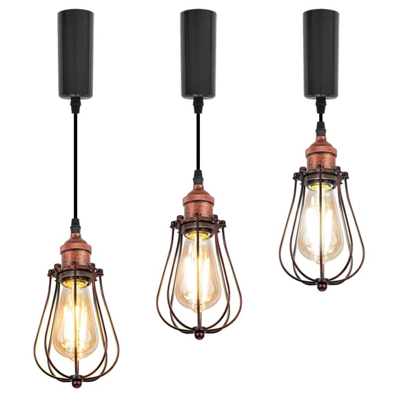 Kiven J-Type track lighting pendants Adjustable Height,3-Light Industrial Rusty Red J track pendant lights,Decorative Track Lighting Fixture for Hallway Kitchen Island TB0103