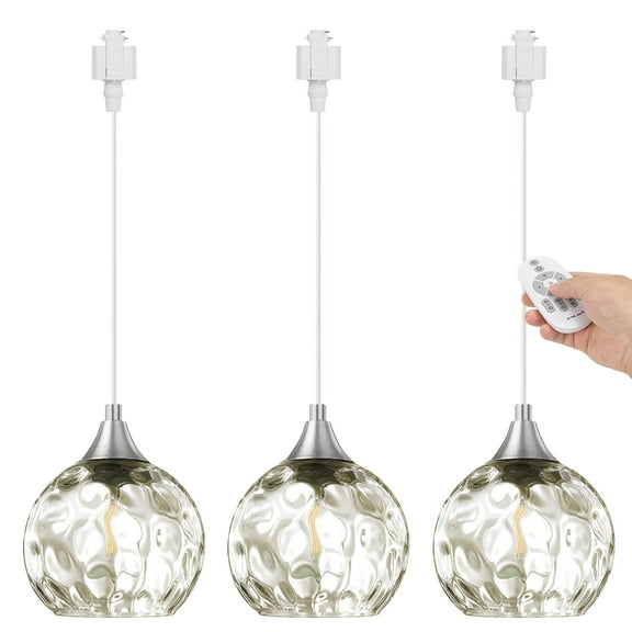 Kiven H-Type track lighting pendants Dimmable,Modern h track pendant lights with Amber Glass Globe,Decorative Track Lighting Fixture for Kitchen Hallway Restaurant Shop(3-Light)