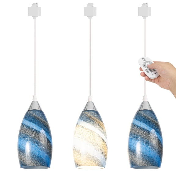 Kiven H-Type track lighting pendants,Dimmable Modern h track pendant lights with Art Glass Lampsade,Decorative Track Lighting Fixture for Hallway Kitchen Island DZ0504