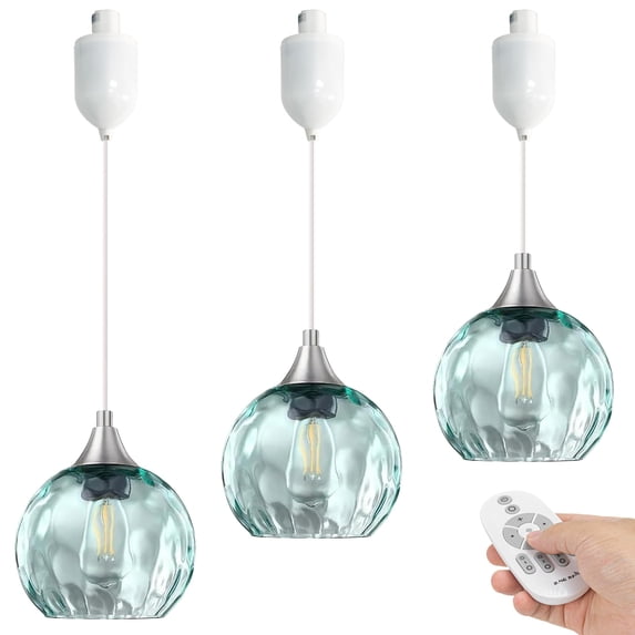 Kiven H-Type track lighting pendants Dimmable,Modern h track pendant lights with Green Glass Globe,Decorative Track Lighting Fixture Adjustable Height for Kitchen Hallway Restaurant Shop(3-Light)
