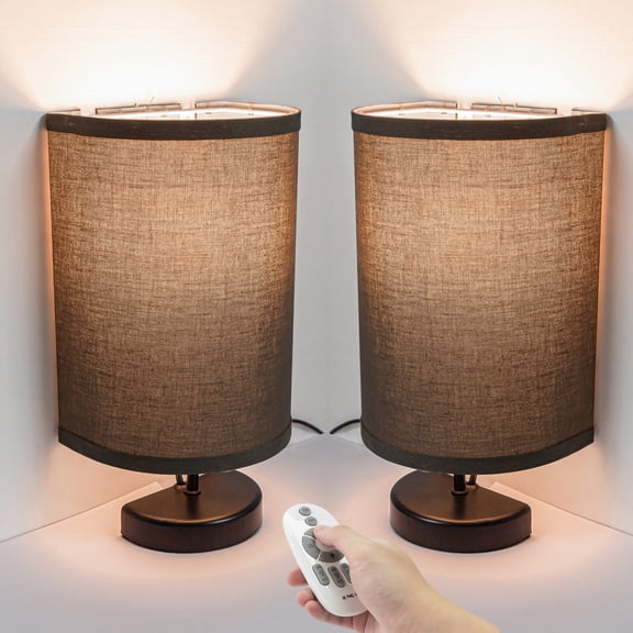 Kiven Half Shade Table Lamps, Modern Table Light with Fabric Half Lamp Shade, Set of 2 Dimmable Nightstand Lamp with Half Iron Holder, 5.9 Plug in Cord,Remote Control for Office Home