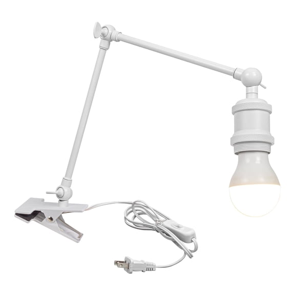 Kiven Industrial Clip-on Desk Lamp, 1-Light Iron Nightstand Lamp with Flexible Arm, 8.2FT Plug in Cord, Decorative Clamp Lamp for Home Bookshelf Bedside Office E26 Sokcet,White