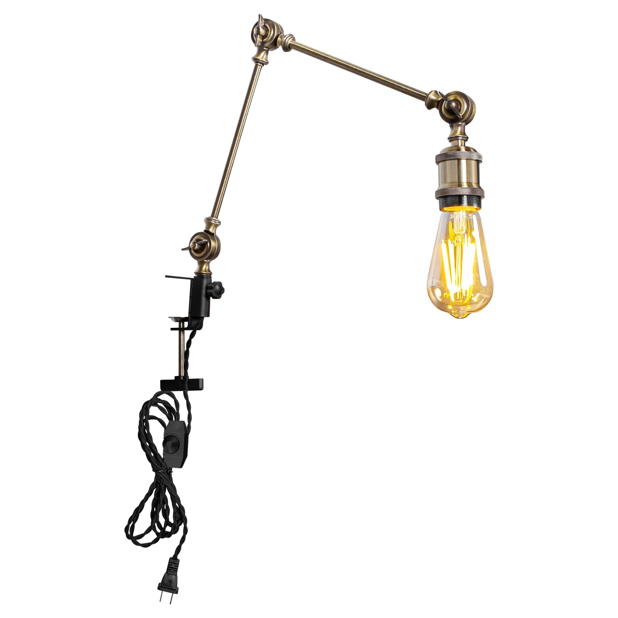 Kiven Industrial Clip-on Desk Lamp, 1-Light Iron Nightstand Lamp with Flexible Arm, 8.2FT Plug in Cord, Decorative Clamp Lamp for Office Home Bookshelf Bedside E26 Sokcet,Bronze