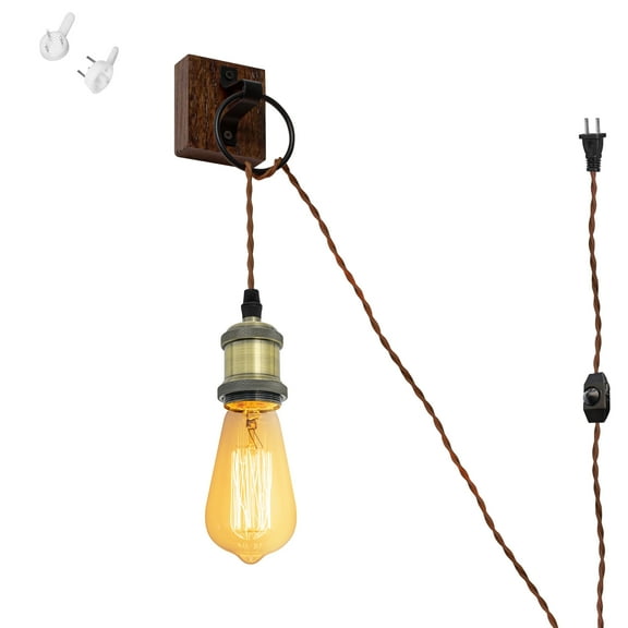 Kiven Industrial wall lamp with 8.2FT UL Plug in Cord, Vintage Dimmable Wall Lamp, Wooden Corner Light for Bathroom Kitchen Bedroom Wall Decor, Bronze(1 Pack)