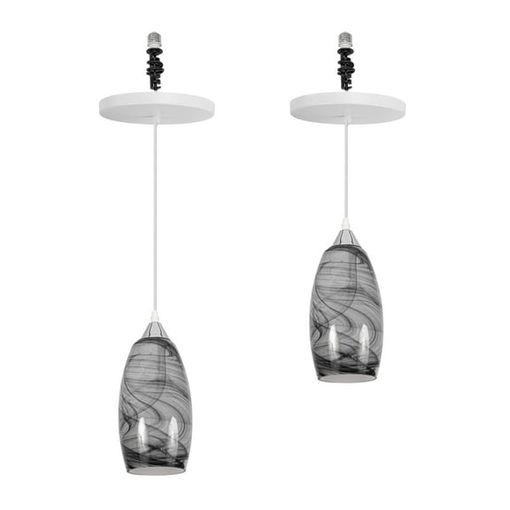 Kiven Instant Light Conversion Kit for 4/5/6inch Hole, 2 PackArt Glass Farmhouse Lighting Recessed Can Light Conversion Kit to Pendant with E26 Screw-in Adapter for Kitchen Living Hallway TB3232-D