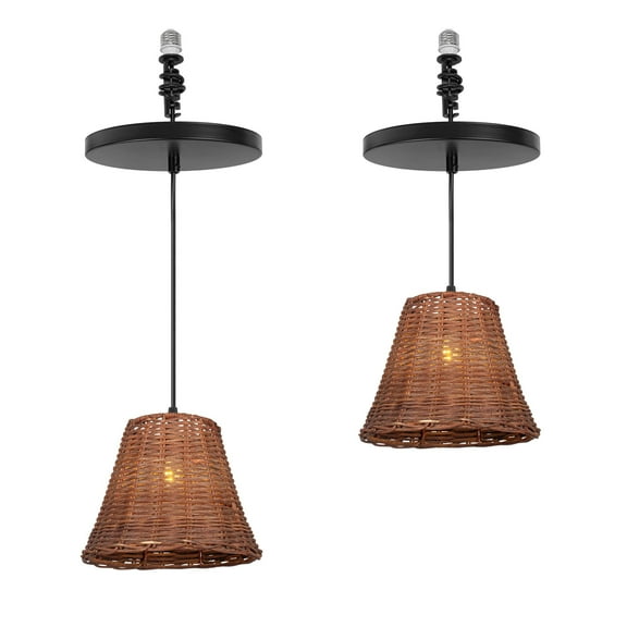 Kiven Instant Light Conversion Kit for 4/5/6inch Hole, 2 PackRattan Farmhouse Lighting Recessed Can Light Conversion Kit to Pendant with E26 Screw-in Adapter for Kitchen Living Hallway DZ0497