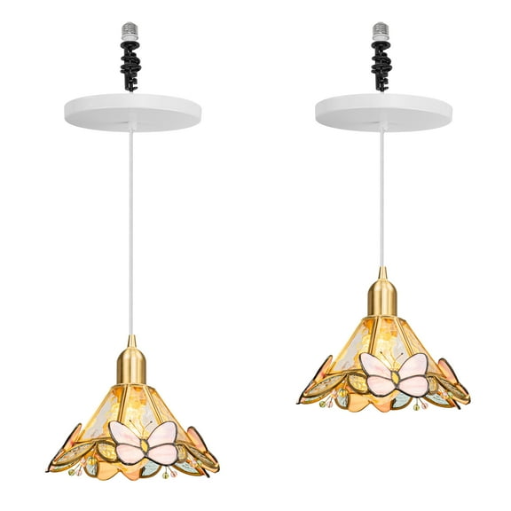 Kiven Instant Light Conversion Kit for 4/5/6inch Hole, 2 PackTiffany Glass Farmhouse Lighting Recessed Can Light Conversion Kit to Pendant with E26 Screw-in Adapter for Kitchen Living Hallway DZ0488