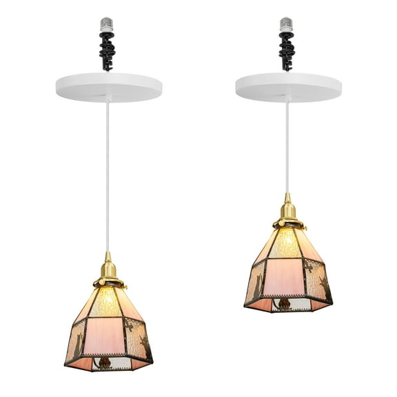 Kiven Instant Light Conversion Kit for 4/5/6inch Hole, 2 PackTiffany Glass Farmhouse Lighting Recessed Can Light Conversion Kit to Pendant with E26 Screw-in Adapter for Kitchen Living Hallway DZ0489