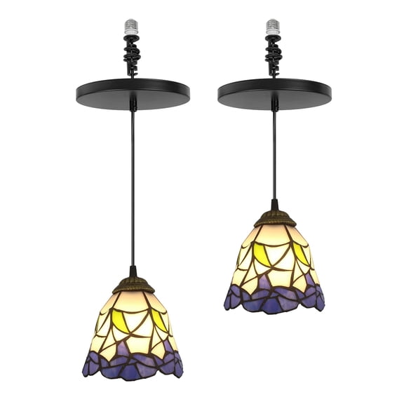 Kiven Instant Light Conversion Kit for 4/5/6inch Hole,Tiffany Style Lighting Recessed Can Light Conversion Kit to Pendant with E26 Screw-in Adapter for Kitchen Living, Set of 2 XDD536
