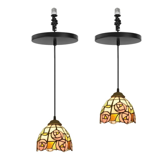 Kiven Instant Light Conversion Kit for 4/5/6inch Hole,Tiffany Style Lighting Recessed Can Light Conversion Kit to Pendant with E26 Screw-in Adapter for Kitchen Living, Set of 2 TB2680