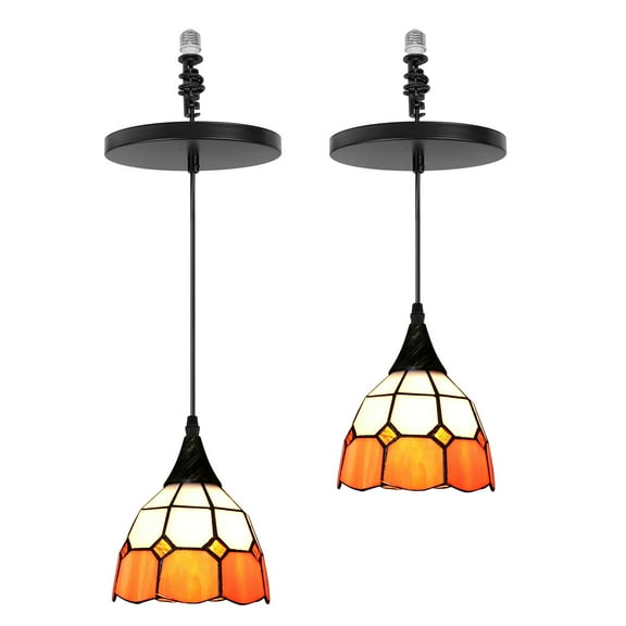 Kiven Instant Light Conversion Kit for 4/5/6inch Hole,Yellow Tiffany Style Lighting Recessed Can Light Conversion Kit to Pendant with E26 Screw-in Adapter for Kitchen Living, Set of 2 TB1204