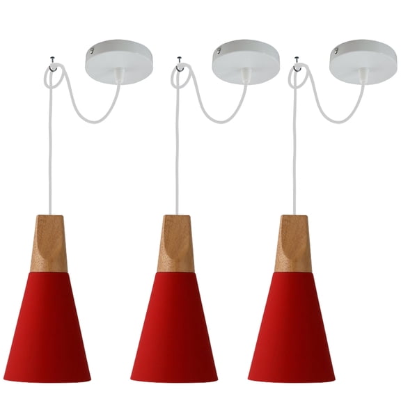 Kiven Iron Pendant Light Fixture 3 Pack, High Ceiling Compatible Pendant Lighting with 9.84FT Wire, Modern Hardwire Pendant Lighting for Bedroom Kitchen Island Farmhouse Home Decor, Red