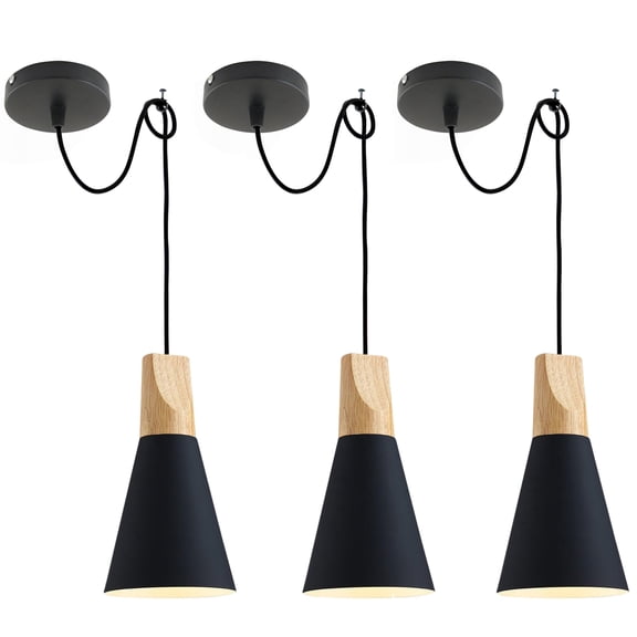 Kiven Iron Pendant Light Fixture 3 Pack, High Ceiling Compatible Pendant Lighting with 9.84FT Wire, Modern Hardwire Pendant Lighting for Bedroom Kitchen Island Farmhouse Home Decor, Black
