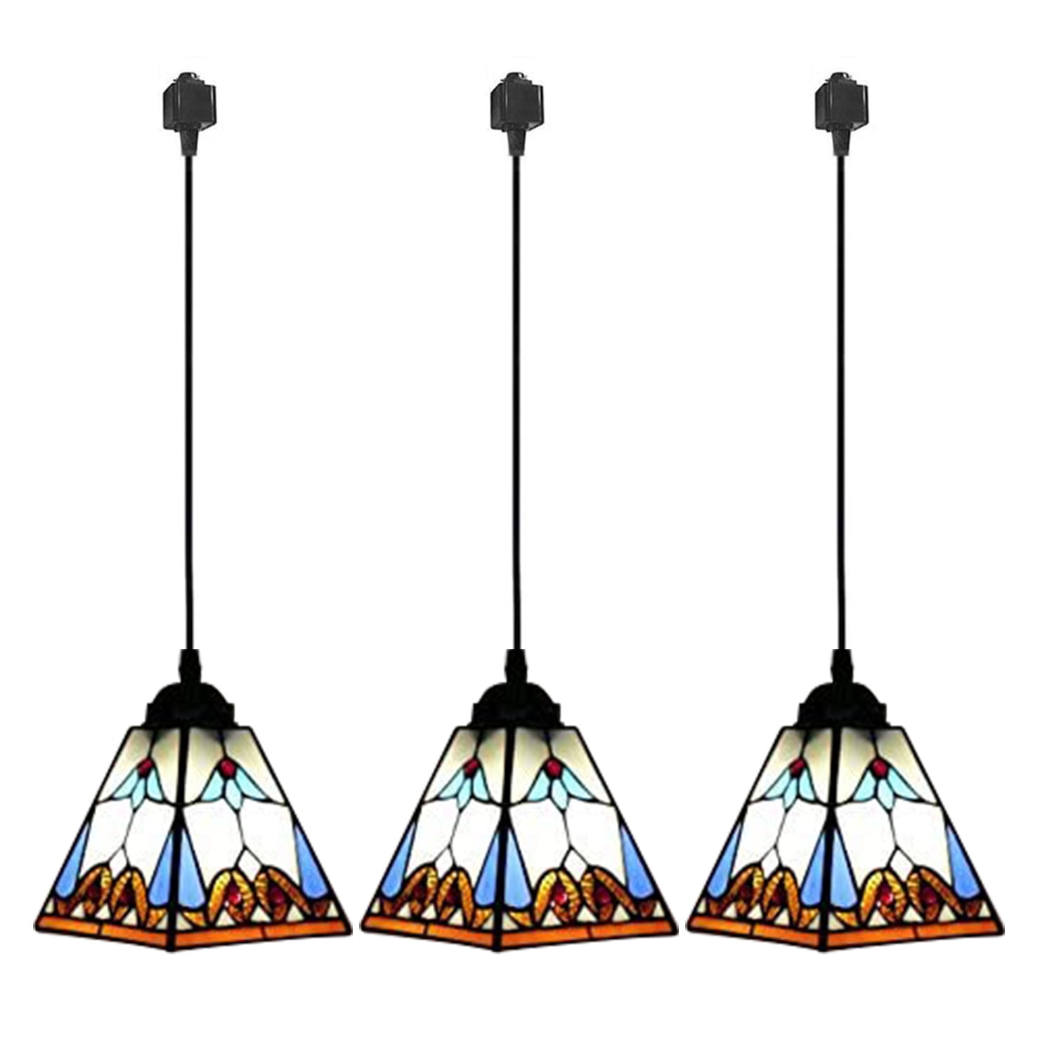 Kiven J Track Pendant Lightning, 3 Lights Tiffany Style J Track Light