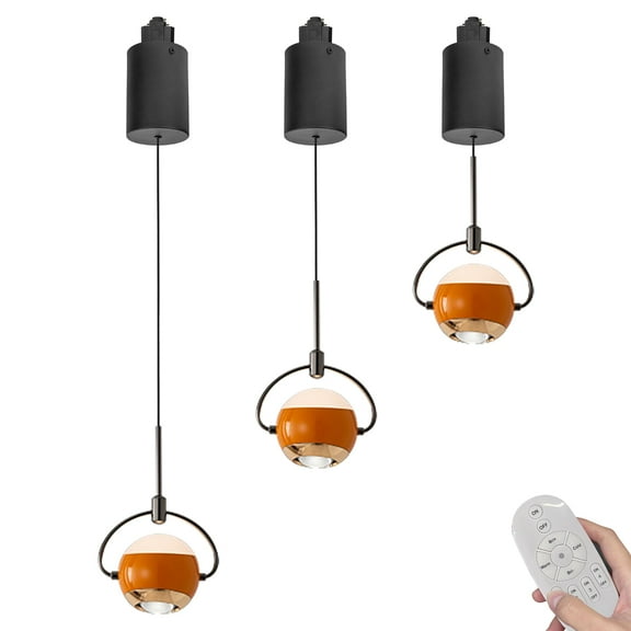 Kiven J-Type LED Track Lighting, 3-Light Modern Juno Track Pendant Light,Dimmable J Track Light Pedant Adjustable Length for Bedroom Kitchen Island Shop,Orange Finish TB3056