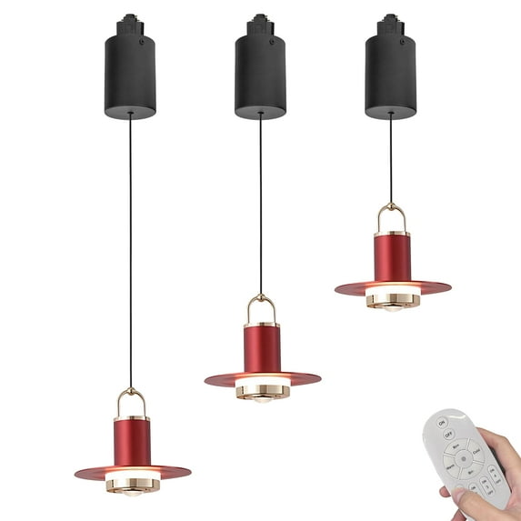 Kiven J-Type LED Track Lighting, 3-Light Modern Juno Track Pendant Light,Dimmable J Track Light Pedant Adjustable Length for Bedroom Kitchen Island Shop,Red Finish TB3055