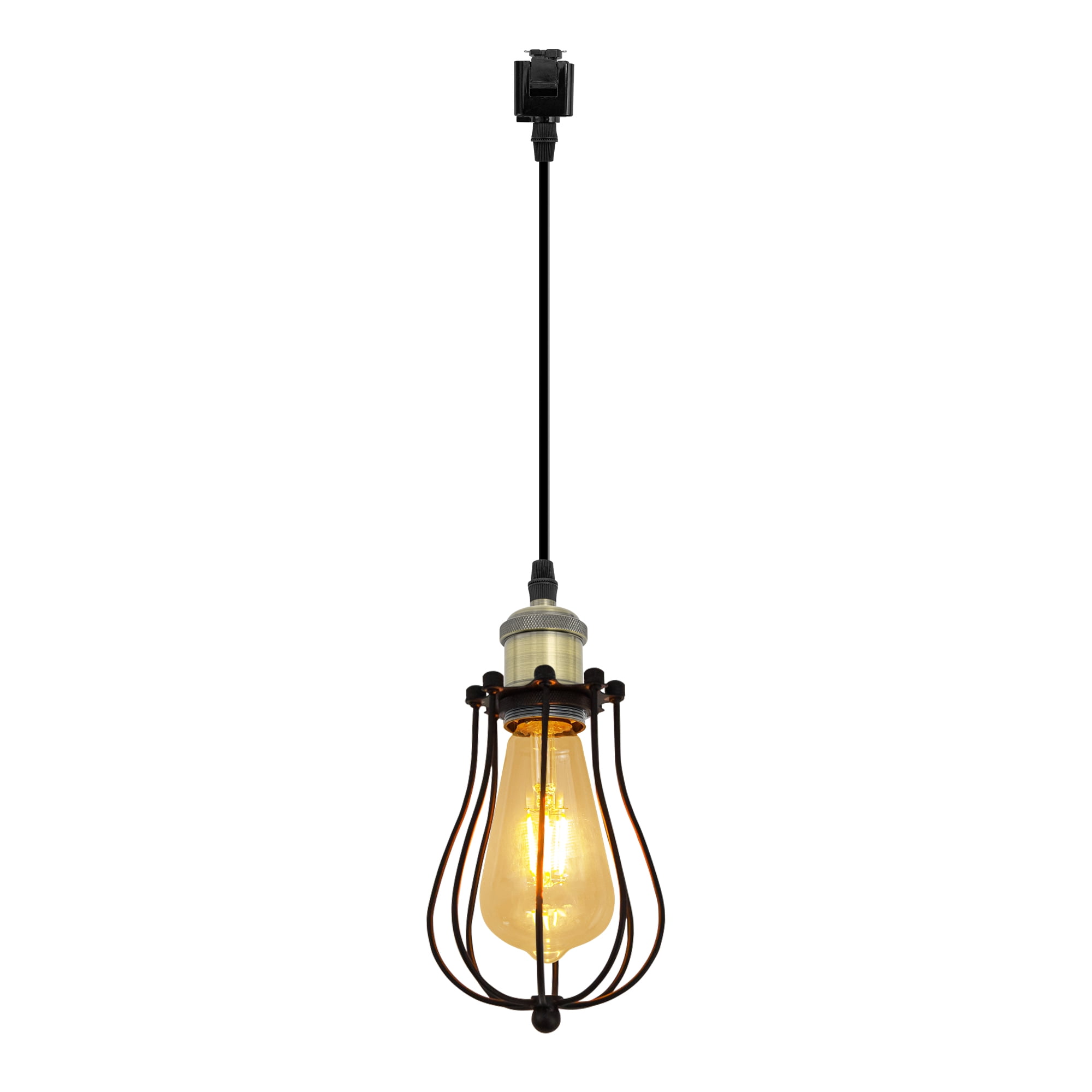 Kiven J-Type Track Lighting, 1-Light Industrial Juno track lighting pendants with Metal Cage Lampshade, J Track Light Pedant for Kitchen Island Home Cafe Bedroom, Cord length 39.4",Bronze